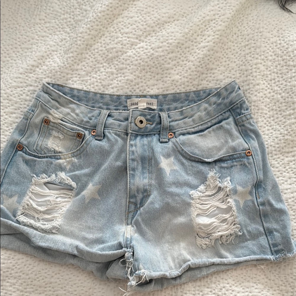 Blue Distressed Jean Shorts with Frayed Edges